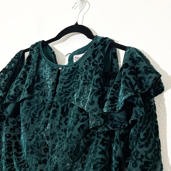 Nanette Lepore Velvet Burnout Top Womens S Ruffle Cold Shoulder Whimsigoth Fairy - Picture 3 of 7